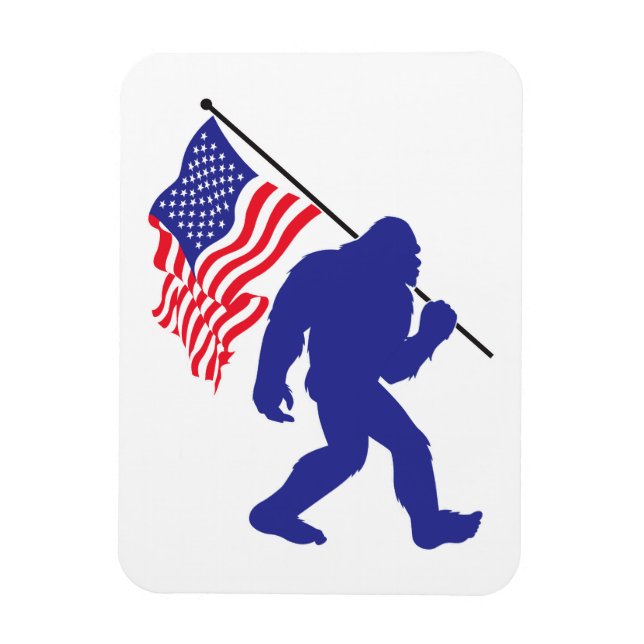 Bigfoot Carrying an American Flag Magnet (Vertical)