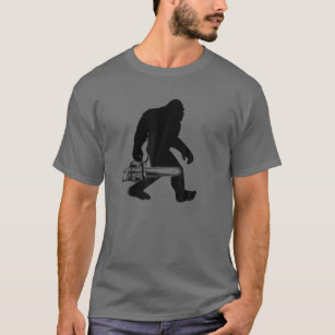 Bigfoot Carrying Chainsaw Lumberjack Sasquatch Log T-Shirt