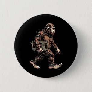 Bigfoot Carrying Chicken Crate Sasquatch Farm Humo 2 Inch Round Button