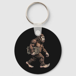 Bigfoot Carrying Chicken Crate Sasquatch Farm Humo Keychain
