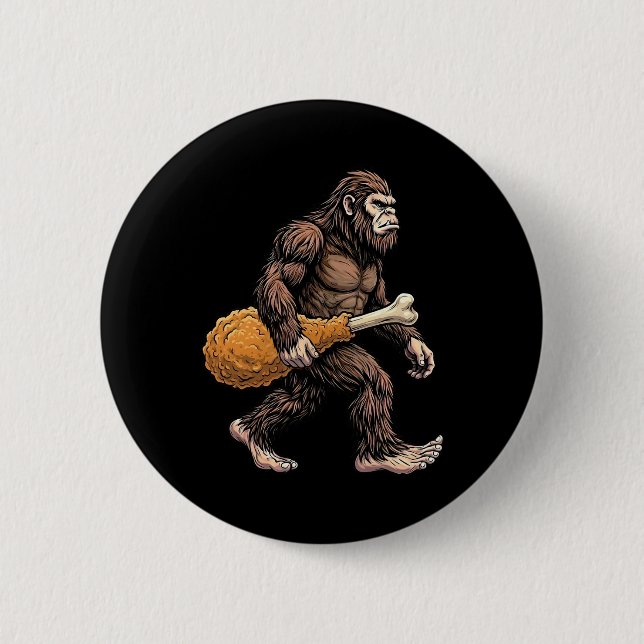 Bigfoot Carrying Chicken Drumstick Sasquatch Lover 2 Inch Round Button (Front)