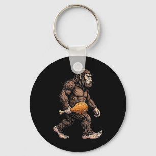 Bigfoot Carrying Chicken Drumstick Sasquatch Lover Keychain