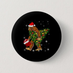 bigfoot carrying christmas tree sasquatch believer 2 inch round button