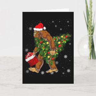 Bigfoot Carrying Christmas Tree Sasquatch Believer Card