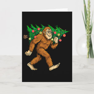 Bigfoot Carrying Christmas Tree Sasquatch Believer Card