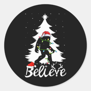 Bigfoot Carrying Christmas Tree Sasquatch Believer Classic Round Sticker
