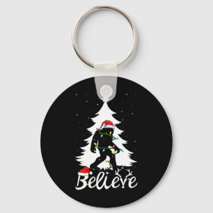 Bigfoot Carrying Christmas Tree Sasquatch Believer Keychain