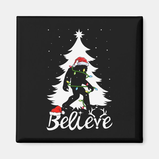 Bigfoot Carrying Christmas Tree Sasquatch Believer Magnet (Front)