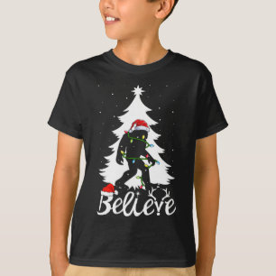 Bigfoot Carrying Christmas Tree Sasquatch Believer T-Shirt