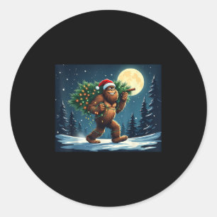 Bigfoot Carrying Christmas Tree Sasquatch Holiday Classic Round Sticker