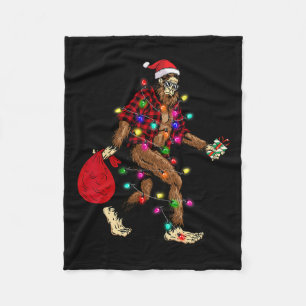 Bigfoot Carrying Christmas Tree Sasquatch Pajama  Fleece Blanket