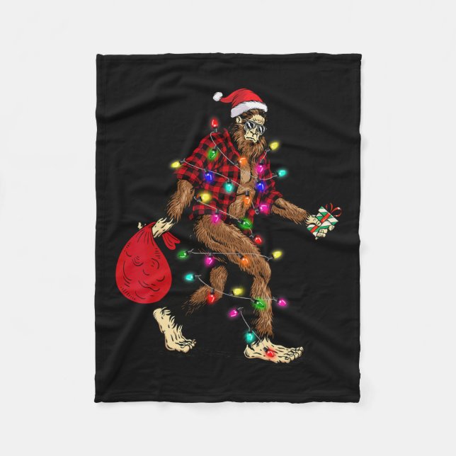 Bigfoot Carrying Christmas Tree Sasquatch Pajama  Fleece Blanket (Front)