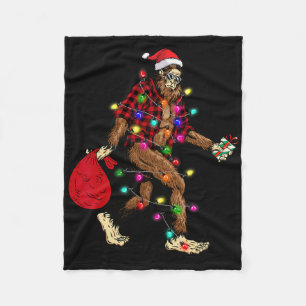 Bigfoot Carrying Christmas Tree Sasquatch Pajama Fleece Blanket