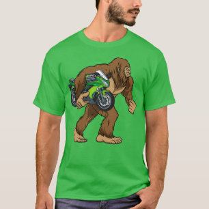 Bigfoot Carrying Motorcycle Funny Sasquatch Biker T-Shirt