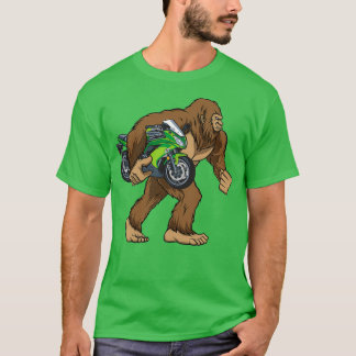 Bigfoot Carrying Motorcycle Funny Sasquatch Biker T-Shirt