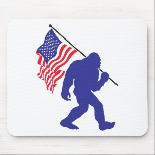 Bigfoot Carrying the American Flag Mouse Pad