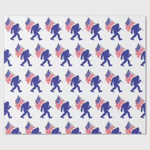 Bigfoot carrying the American Flag Wrapping Paper
