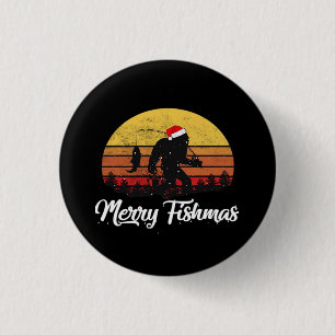 Bigfoot Christmas Santa Hat Merry Fishmas Vintage 1 Inch Round Button