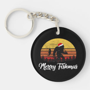 Bigfoot Christmas Santa Hat Merry Fishmas Vintage  Keychain