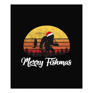 Bigfoot Christmas Santa Hat Merry Fishmas Vintage Photo Print