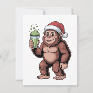 Bigfoot Christmas Sasquatch Matcha Lover Holiday Card