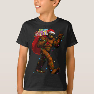 Bigfoot Christmas Shirts Boys Men Xmas Tree Lights