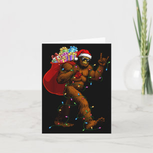 Bigfoot Christmas Shirts Boys Men Xmas Tree Lights Card