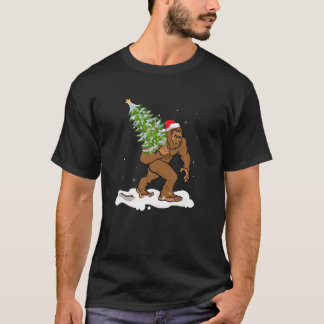 Bigfoot Christmas Tree Boys Men Sasquatch Santa T-Shirt