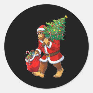 Bigfoot Christmas Tree Lights Boys Men Sasquatch L Classic Round Sticker