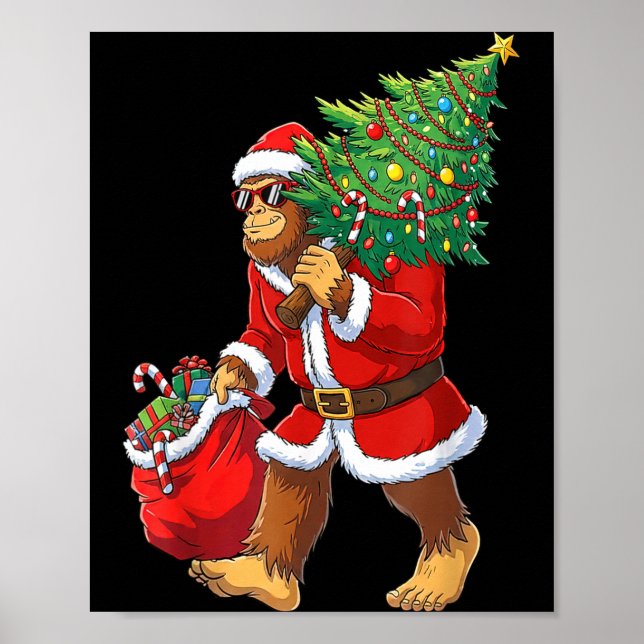 Bigfoot Christmas Tree Lights Boys Men Sasquatch L Poster (Front)