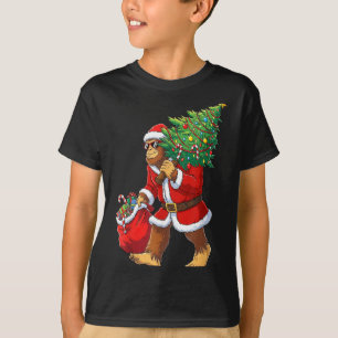 Bigfoot Christmas Tree Lights Boys Men Sasquatch L T-Shirt