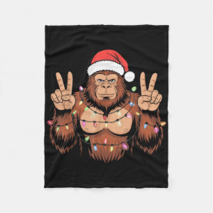 Bigfoot Christmas Tree Lights Funny Xmas Sasquatch Fleece Blanket