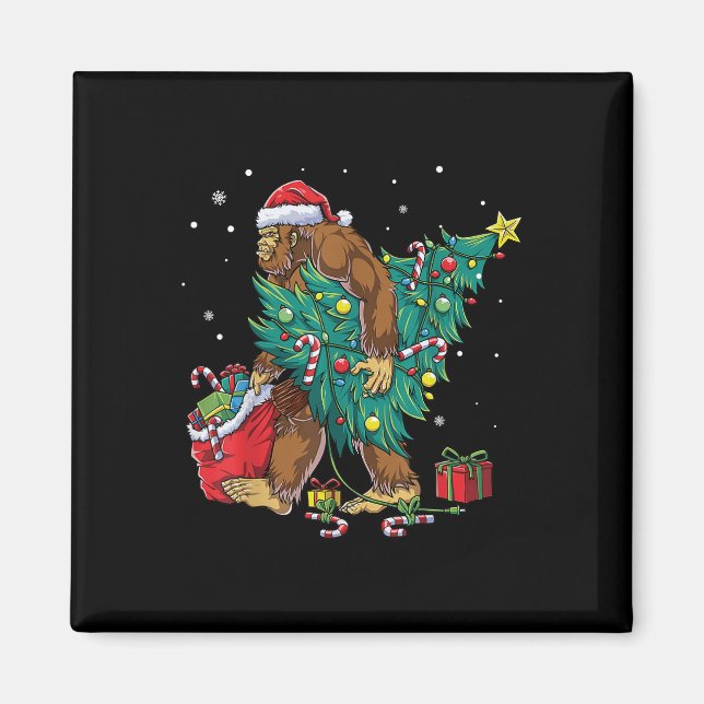 Bigfoot Christmas Tree Lights Funny Xmas Sasquatch Magnet (Front)