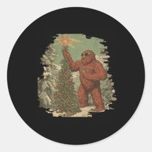Bigfoot Christmas Tree Lights Tarot Xmas Sasquatch Classic Round Sticker
