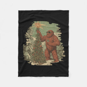 Bigfoot Christmas Tree Lights Tarot Xmas Sasquatch Fleece Blanket