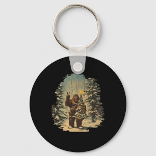 Bigfoot Christmas Tree Lights Tarot Xmas Sasquatch Keychain