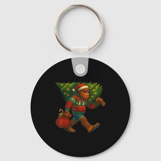Bigfoot Christmas Tree Lights Xmas Sasquatch Boys  Keychain (Front)