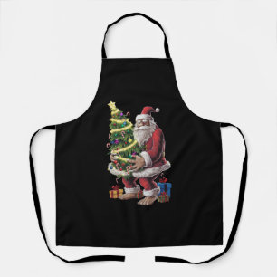 Bigfoot Christmas Tree Lights Xmas Sasquatch Lover Apron