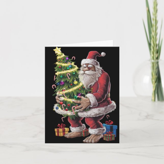 Bigfoot Christmas Tree Lights Xmas Sasquatch Lover Card (Front)