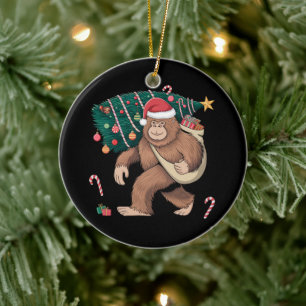 Bigfoot Christmas Tree Lights Xmas Sasquatch Lover Ceramic Ornament