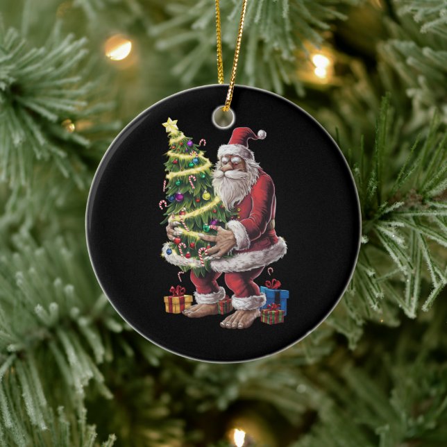 Bigfoot Christmas Tree Lights Xmas Sasquatch Lover Ceramic Ornament (Tree)