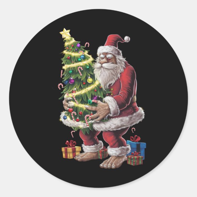 Bigfoot Christmas Tree Lights Xmas Sasquatch Lover Classic Round Sticker (Front)