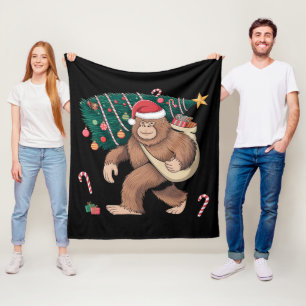 Bigfoot Christmas Tree Lights Xmas Sasquatch Lover Fleece Blanket