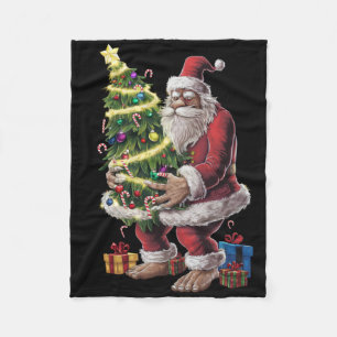 Bigfoot Christmas Tree Lights Xmas Sasquatch Lover Fleece Blanket