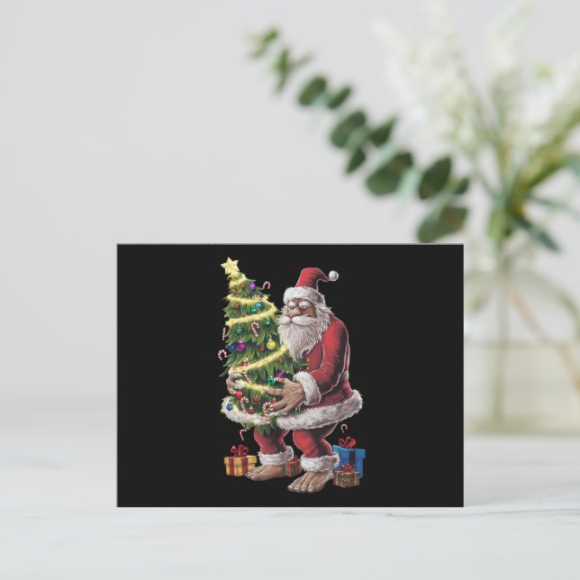 Bigfoot Christmas Tree Lights Xmas Sasquatch Lover Holiday Postcard (Standing Front)