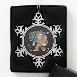 Bigfoot Christmas Tree Lights Xmas Sasquatch Lover Snowflake Pewter Christmas Ornament