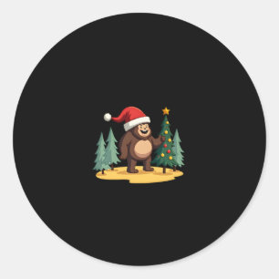 Bigfoot Christmas Tree Santa Hat (1) Classic Round Sticker