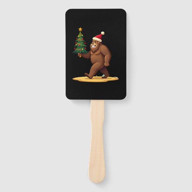 Bigfoot Christmas Tree Santa Hat (1) Hand Fan (Front)