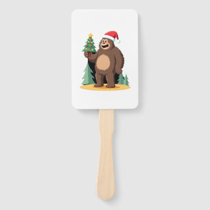 Bigfoot Christmas Tree Santa Hat (1) Hand Fan