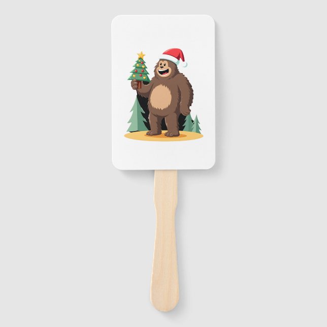 Bigfoot Christmas Tree Santa Hat (1) Hand Fan (Front)